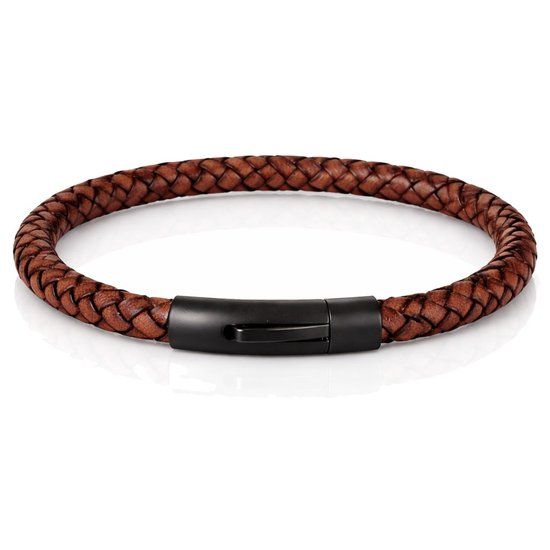 LGT JWLS LGT Jewels Leren armband Stalen sluiting Bruin Zwart - 23cm