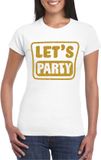 Bellatio Decorations Verkleed shirt voor dames - lets party - wit - glitter - carnaval/themafeest M