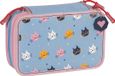 Brunnen Gevulde etui met 3 ritsen - Kattenprint - Bleu/Rose