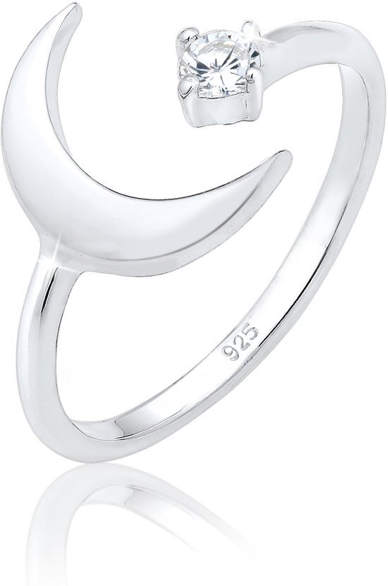 Elli Ringen halve maan astro open zirconia 925 zilver luna verguld