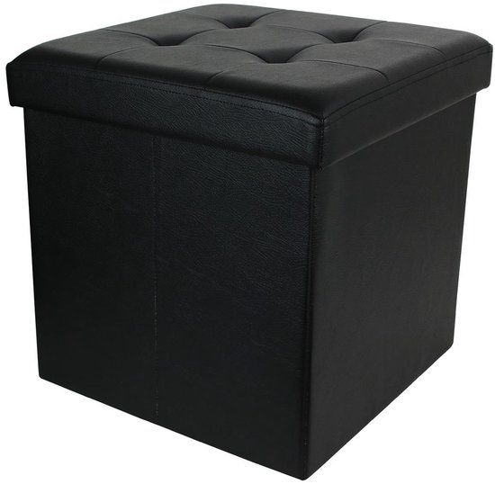 Home Deco Factory Essestiel Hocker/Poef - Opvouwbaar - Zwart - Opbergen - Polyester