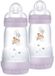 MAM Easy Start AC babyfles, set van 2 babyflessen voor baby's 4 maanden, 260 ml met zuiger, flux 2+ SkinSoft siliconen, roze