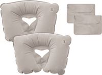 Merkloos / Sans marque Opblaasbaar nekkussen - 2x - grijs - pvc - 35 x 23 x 9 cm - vliegtuig/trein/auto - op vakantie