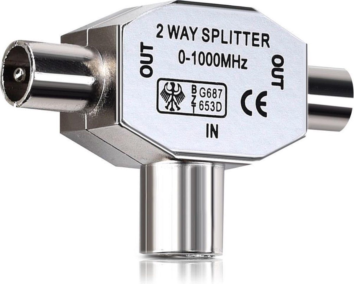 kwmobile 2-Way coax antenne splitter - 2x mannelijk naar 1x vrouwelijk - Zilver