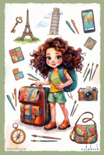 Cute Traveler Girl Sage Green 6x9 Inches 120 Pages Journal