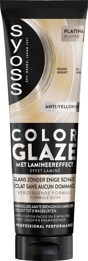 Syoss Color Glaze Platinum - Haargloss Toner - Platina Blond - Neutraliserend Anti Geel Effect - Kleurcorrectie Toner - Tot 8 Wasbeurten - Lamineringseffect - Met Keratine - Voor Lichtblond Haar - 130ml