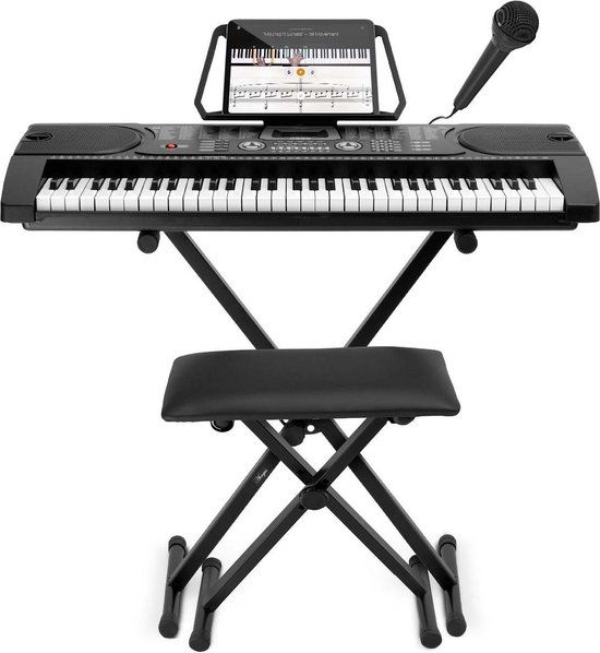 Áengus A289 Keyboard Piano - Complete Set with Stand, Piano Stool and Microphone - 61 Keys - Keyboard for children and adults