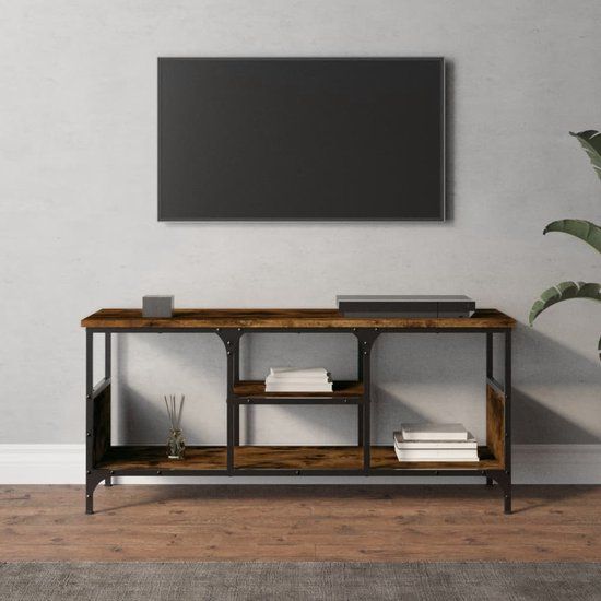 vidaXL Tv-meubel 100x35x45 cm bewerkt hout en ijzer gerookt eikenkleur