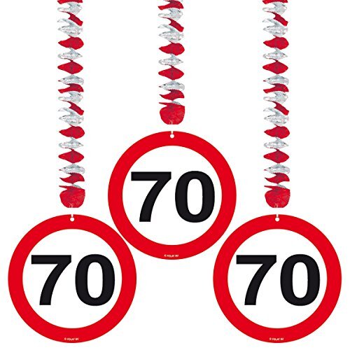 Folat - 70 Jaar Hangdecoratie Verkeersbord - 3 stuks