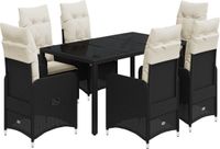 vidaXL 7-delige Bistroset met kussens, polyrattan, zwart