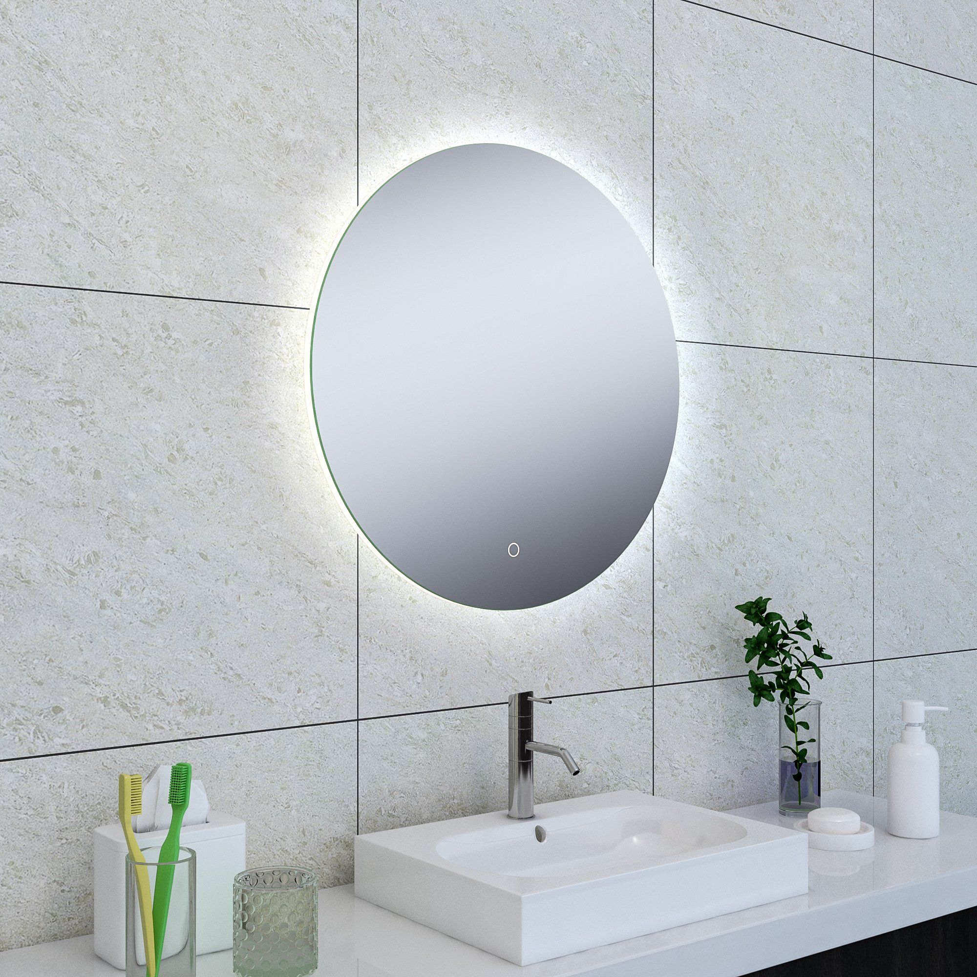 Wiesbaden Soul Rond - Badkamerspiegel - 60x60cm - LED - Verwarming - Anti Condens - Touch Schakelaar
