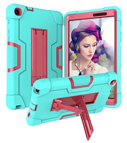 Romon Beschermhoesje voor Samsung Tab A7lite 8.7 T225 / T220 (2021) / - / - / aquamarijn + roos