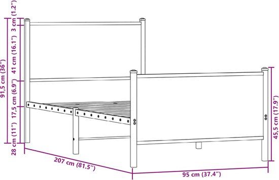 vidaXL Bedframe metaal gerookt eiken 90x200 cm