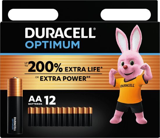 Duracell Optimum Alkaline AA-batterijen, 1,5V LR06 MX1500, 12 stuks