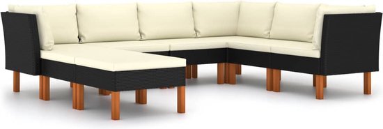 vidaXL 8-delige Loungeset met kussens poly rattan zwart