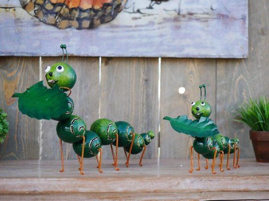 Tuinbeeld - Rups klein - 20 cm hoog - Metaal - Groen