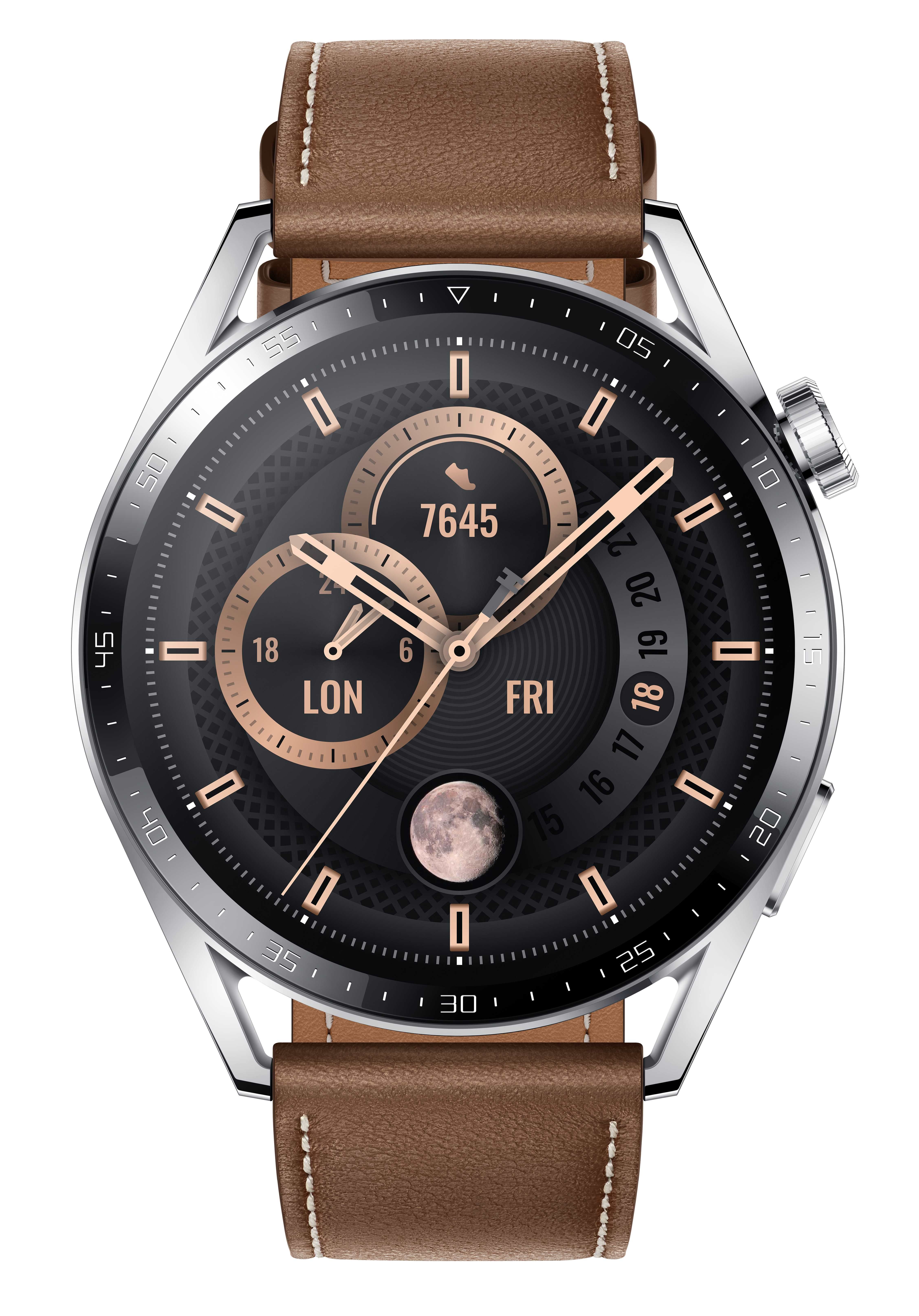 Huawei Watch GT 3 Smartwatch - 46mm - Stainless Steel - Brown Leather Band