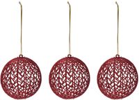 Merkloos / Sans marque Draad kerstbal - rood glitter - 4x - kunststof - 9 cm - kerstboomversiering - kerstversiering