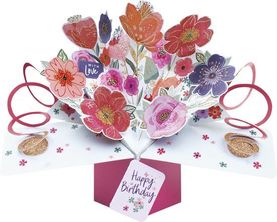 POP UP 3D Pop-up wenskaart met envelop – Happy Birthday - Flowers