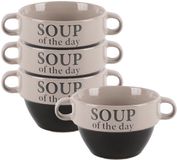 Bellatio Design Soepkommen - 4x - 500 ml - Soup of the day - keramiek - D12 x H8 cm - grijs - Stapelbaar