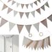 BeiJingLiangPinJiaZuoKeJiWenHuaFaZhanYouXianGongSi Guirlande d'extérieur - 3 pièces - 4 mètres de long - Beige et marron - Aspect lin imperméable - Décoration de fête de jardin avec 12 fanions