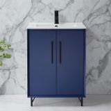Hudson Reed Meuble vasque - 60 cm - Plan encastré - Sur pieds - Bleu - Poignée moderne noire