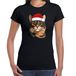 Bellatio Decorations Kerst T-shirt trui voor dames - bruine kat / poes met kerstmuts - zwart - Kerstfeest kleding XXL