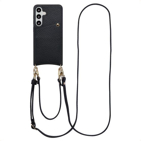 Selencia Hoesje - Geschikt voor Samsung Galaxy S24 / S25 - Backcover met koord en pashouder - Zwart