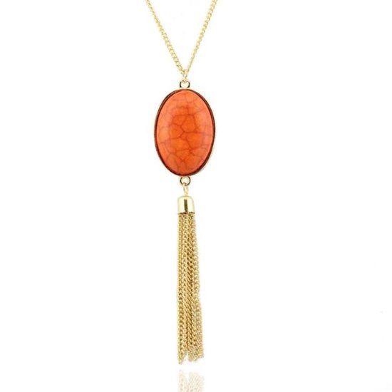 Deja Jewels Halsketting Ovale Natuursteen - Paars