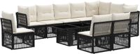 vidaXL Tuinbank Set 11-delig Zwart Polyrattan