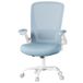 JOYFURNOS Chaise de bureau en maille, Chaise pivotante ergonomique, Accoudoirs rabattables, Bleu