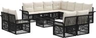 vidaXL Banc de jardin - Set - 12 pièces - Noir et crème - Polyrotin