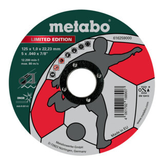 Metabo Metabo Limited Edition Soccer 125 x 1,0 x 22,23 mm, Inox, doorslijpschijf, rechte uitvoering Aantal:100