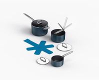 Joseph Joseph Space Steelpannenset 3-delig met Deksels, Inklapbare RVS Handgrepen, Ruimtebesparend, Inductie & Keramische Coating
