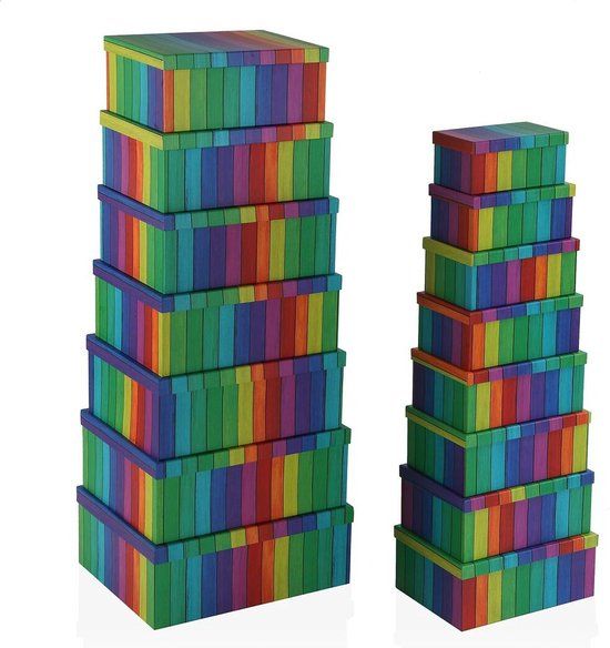 Versa Opbergboxen Set - Regenboog Karton - 15 Delig - 35 x 16,5 x 43 cm