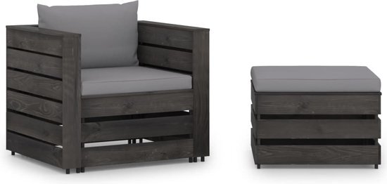 vidaXL 2-delige Loungeset met kussens grijs geïmpregneerd hout