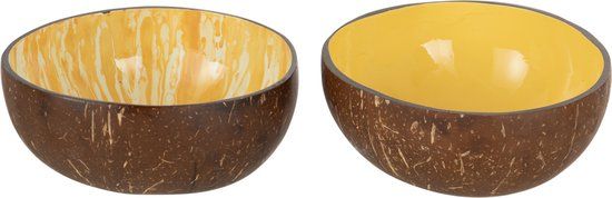 BEAU by Bo J-Line Halve Kokosnoot Bamboe Bol - Set van 2 - Geel/Bruin - D13x6,5cm