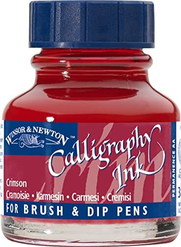 Winsor & Newton Winsor & Newton 1111203 Kalligrafie-inkt voor vulpennen of kroontjespennen, onderling mengbaar, lichtecht met goede vloei eigenschappen - 30ml fles, Crimson