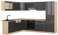 Vicco Hoekkeuken R-Line, Antraciet Hoogglans/Goudkleurig Eiken, 287 x 227 cm sans plan de travail
