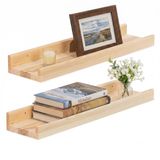 Springos Wandplank - Boekenplank - Ophangbaar - Kruidenplank - Naturel - Grenenhout - 10 Kg - 60 cm - 2 Stuks