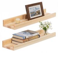 Springos Wandplank - Boekenplank - Ophangbaar - Kruidenplank - Naturel - Grenenhout - 10 Kg - 60 cm - 2 Stuks