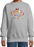 Bellatio Decorations Foute kersttrui / sweater dierenvriendjes Merry christmas grijs voor kinderen - kerstkleding / christmas outfit 170/176