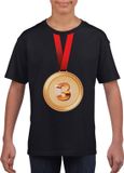 Bellatio Decorations Shoppartners Bv Bronzen medaille kampioen shirt zwart jongens en meisjes - Winnaar shirt Nr 3 kinderen 134/140