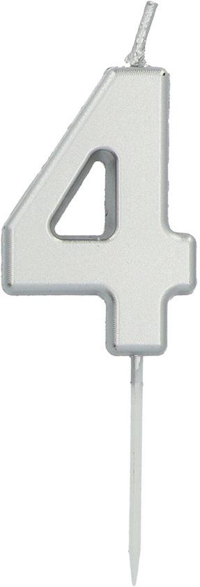 Folat Kaars cijfer 4 zilverkleurig 5 cm