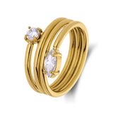 Lucardi Dames Stainless steel ring met zirkonia voor dames - Ring - Staal - Goudkleurig - 19 / 60 mm
