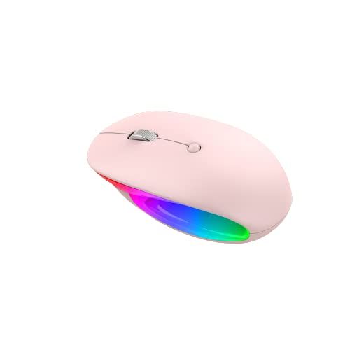 N.B. 2.4G/Bluetooth draadloze muis compatibel voor computer/laptop/iPad/Tablet/Laptop USB-muis RGB computermuis oplaadbare gamingmuis BT draadloze muis met metalen roller (roze, 2.4G)