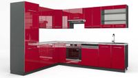 Vicco Hoekkeuken Fame-Line, Bordeauxrood hoogglans/Antraciet, 287 x 227 cm, WB Marmer