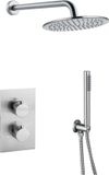 Fortifura Calvi inbouw regendoucheset – Ø25 cm hoofddouche – 35 cm gebogen wandarm – gladde slang – RVS geborsteld