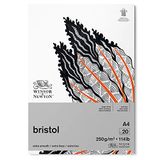 Winsor & Newton 6661545 Bristol tekenpapier in blok - 20 vellen DIN A4, 250 g/m², bovengelijmd, stralend wit papier voor tekeningen met technische pennen, fineliners, inkt, markers, airbrush