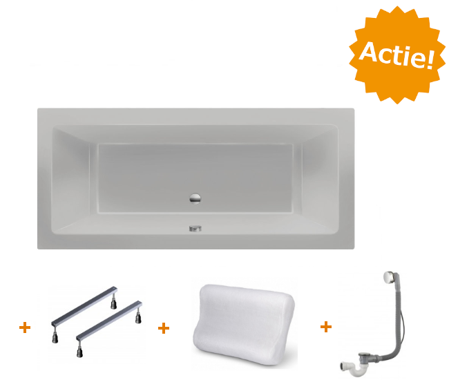 XENZ Beterbad Society duobad - 200 x 90 cm - mat cement - grijs